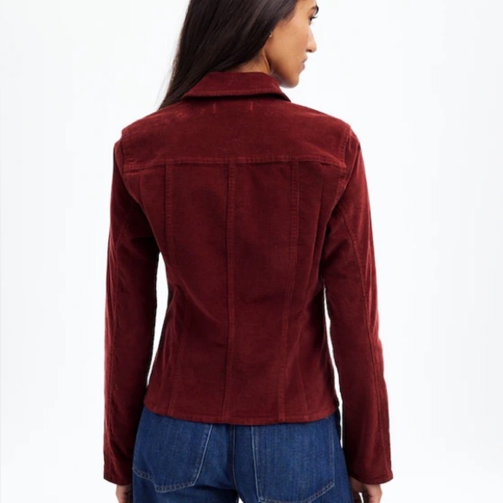 Madewell Shrunken Button-Front Corduroy Shirt Jacket in Dark Burgundy  Cabernet - Picture 4 of 9